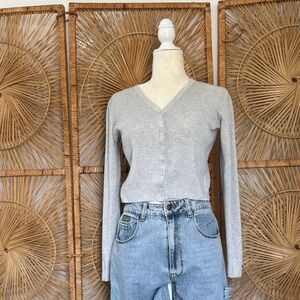 Brandy Melville Ribbed Gray Button-Up Cardigan